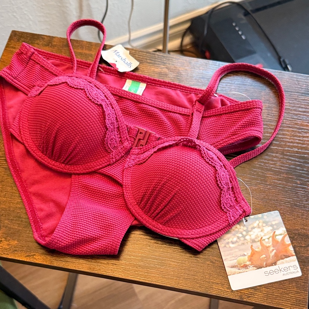 Seekers Australia Two Piece Swim Suit in Berry. Top US 4 bottom US